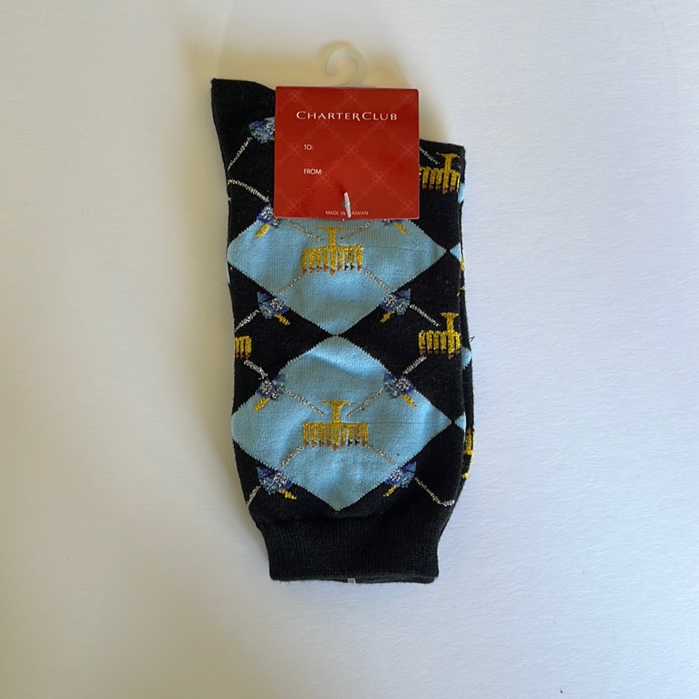 NWT Charter Club Crew Neck Argyle Hanukkah Socks
